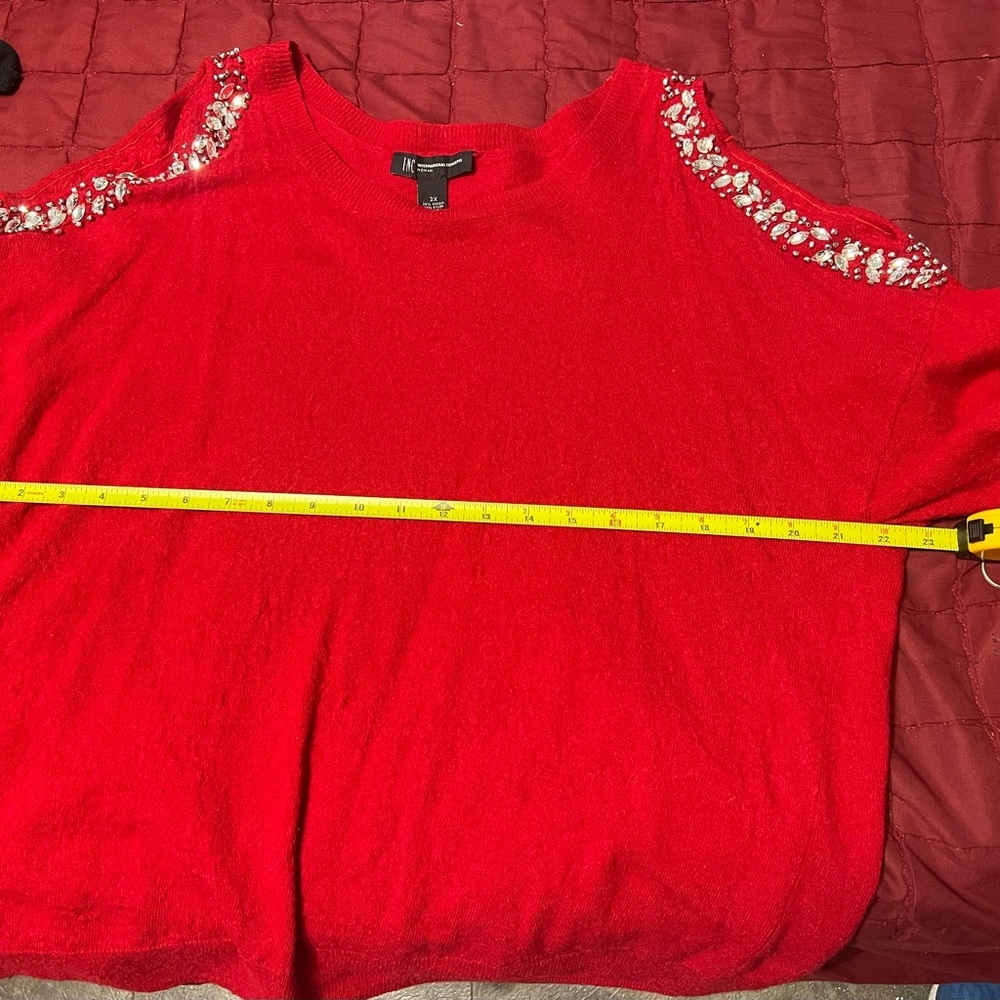 INC International Concepts Red Embellished Off-Shoulder Sweater - Picture 12 of 12